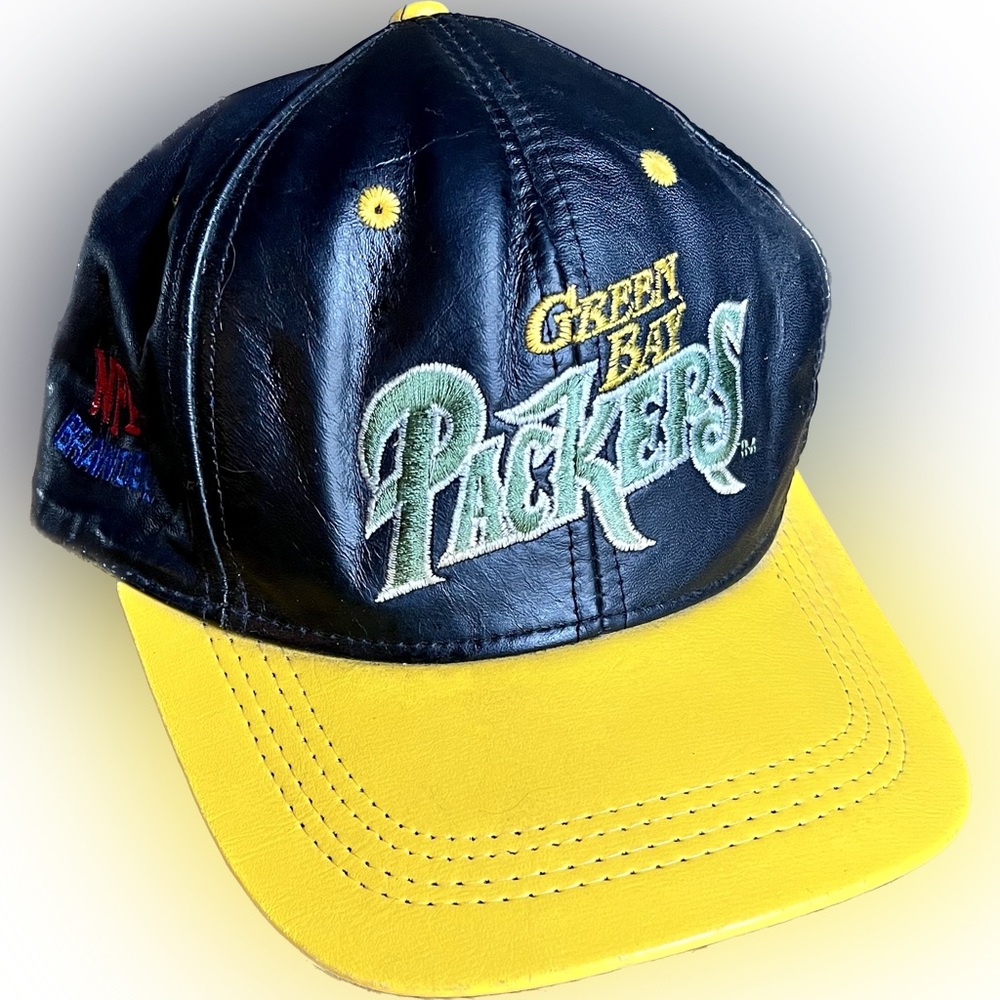 Vintage Green Bay Packers Hat Cap Black Green Snapback Modern Genuine Leather